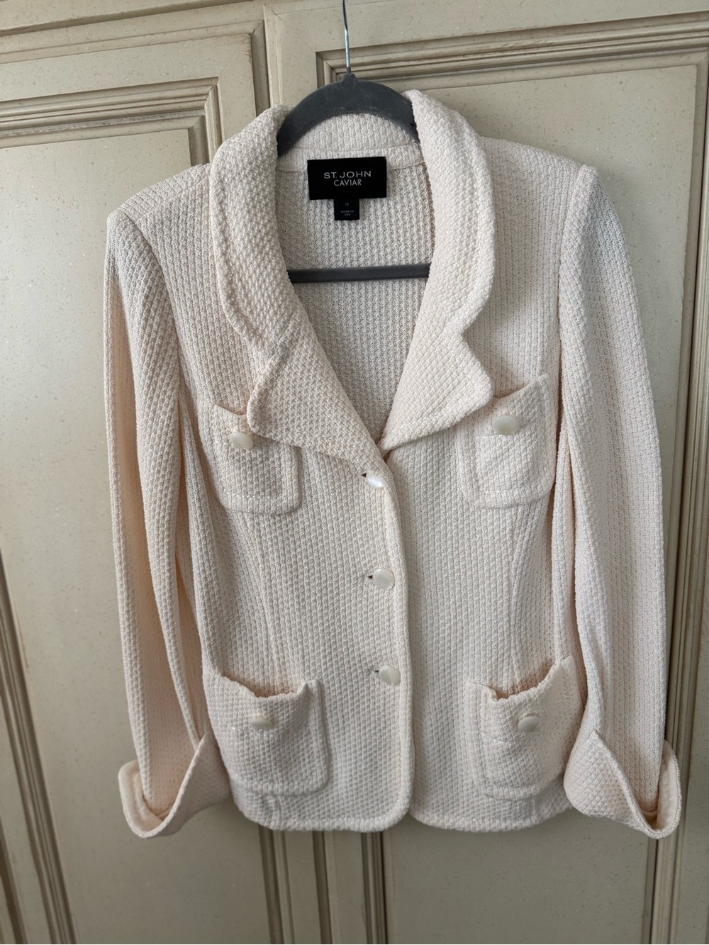 St. John Soft Cream Knit Notch-Collar Jacket